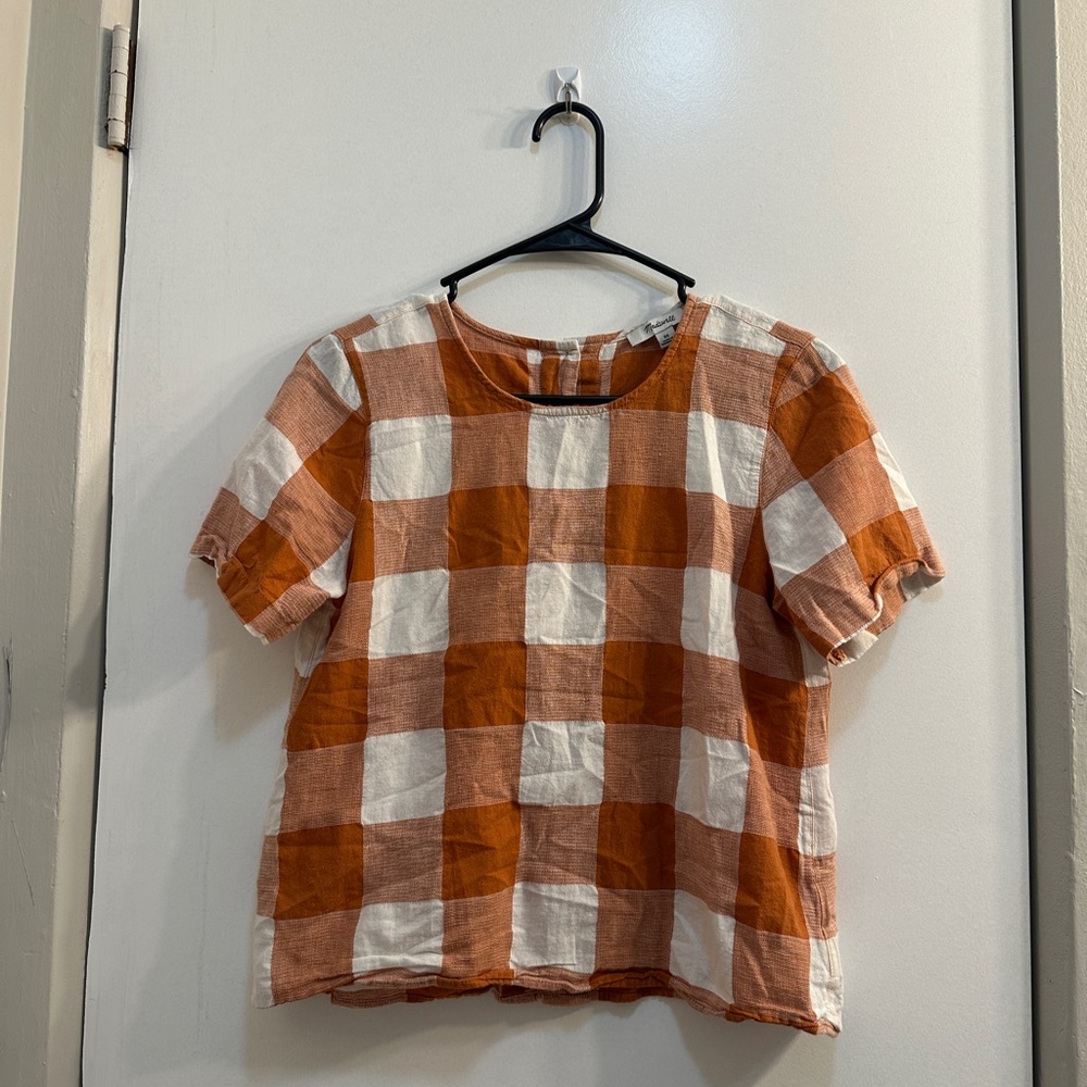 MADEWELL gingham/checkered cotton blouse/top with back buttons